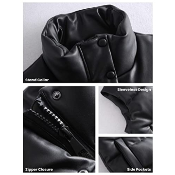 Athlisan Women's Faux Leather Puffer Vest - Stylish Layering