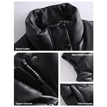 Athlisan Women's Faux Leather Puffer Vest - Stylish Layering