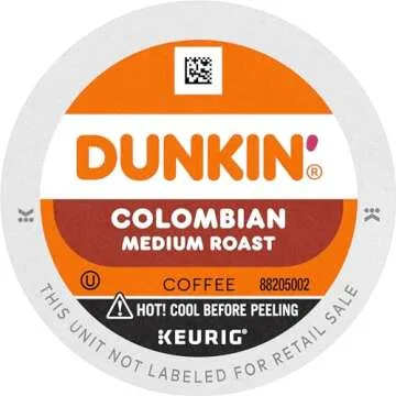 Dunkin' 100% Colombian Medium Roast Coffee, 10 Keurig K-Cup Pods