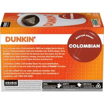 Dunkin' 100% Colombian Medium Roast Coffee, 10 Keurig K-Cup Pods