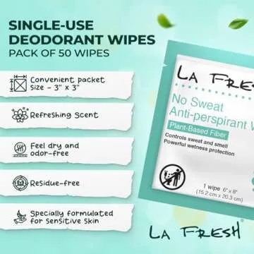 La Fresh Travel Lite Antiperspirant and Body Wipes - 50 Individually Wrapped Deodorant Wipes for Adu...