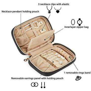 BAGSMART Travel Jewelry Organizer Case Small Jewelry Roll for Journey-Rings, Necklaces, Earrings, Bracelets, Black