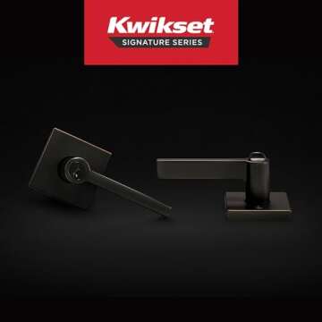 Kwikset Halifax Entry Door Handle with Lock and Key, Secure Keyed Reversible Lever Exterior, For Fro...