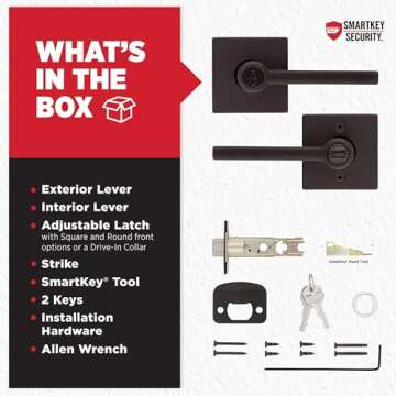 Kwikset Halifax Entry Door Handle with Lock and Key, Secure Keyed Reversible Lever Exterior, For Front Entrance and Bedrooms, Venetian Bronze, Pick Resistant Smartkey Rekey Security and Microban