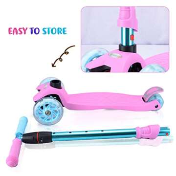 WV WONDER VIEW 3 Wheel Scooter for Kids, Kids Scooter with Light Up Wheels, Sturdy Deck Design, and 4 Height Adjustable Suitable for Kids Ages 3-12, Pink