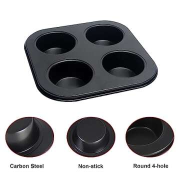 4 Cup Muffin Pan, Bakeware Non-stick Cupcake Baking Pan Mini Pie Pans, Air Fryer Small Oven Cupcake ...