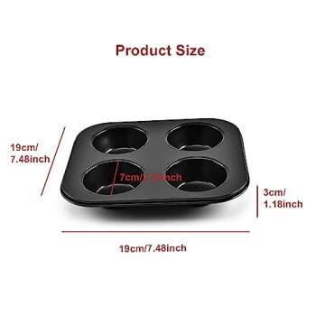 4 Cup Muffin Pan, Bakeware Non-stick Cupcake Baking Pan Mini Pie Pans, Air Fryer Small Oven Cupcake Baking Pan Non Stick No Toxic Bakeware, Heavy Duty Carbon Steel Muffin Tray for Oven Baking (2PCS)