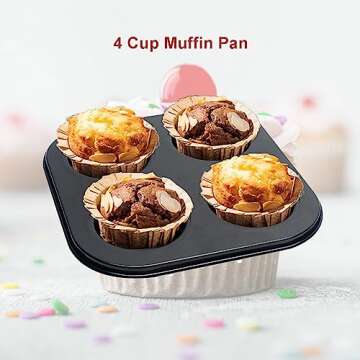 4 Cup Muffin Pan, Bakeware Non-stick Cupcake Baking Pan Mini Pie Pans, Air Fryer Small Oven Cupcake Baking Pan Non Stick No Toxic Bakeware, Heavy Duty Carbon Steel Muffin Tray for Oven Baking (2PCS)
