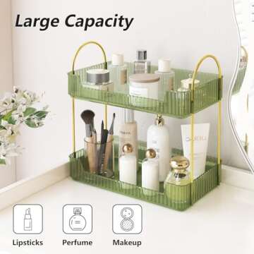 Fixwal Bathroom Counter Organizer, 2 Tier Transparent Countertop Storage for Cosmetics, Skincare, Perfume, Makeup Organizer for Vanity, Spice Rack for Kitchen (Green)