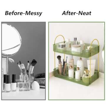 Fixwal Bathroom Counter Organizer, 2 Tier Transparent Countertop Storage for Cosmetics, Skincare, Perfume, Makeup Organizer for Vanity, Spice Rack for Kitchen (Green)