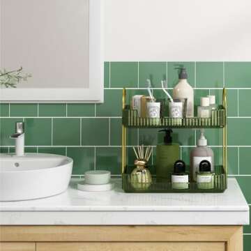 Fixwal Bathroom Counter Organizer, 2 Tier Transparent Countertop Storage for Cosmetics, Skincare, Perfume, Makeup Organizer for Vanity, Spice Rack for Kitchen (Green)