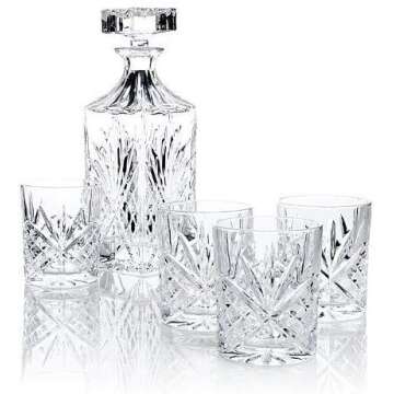 James Scott Liquor Decanter 5-Piece Irish-Cut Crystal Decanter & Whiskey Glasses Set - for Whiskey, ...