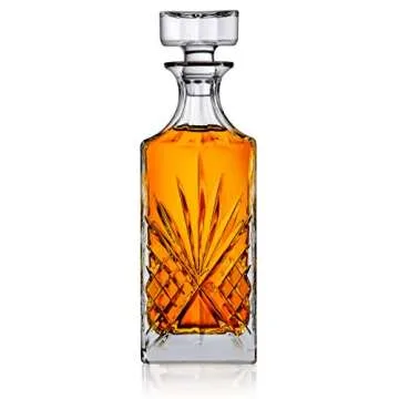James Scott Liquor Decanter 5-Piece Irish-Cut Crystal Decanter & Whiskey Glasses Set - for Whiskey, Wine and Bourbon - Includes 24 oz. Decanter with Stopper and 4 x 11 oz. Glasses | Beautiful Gift Box