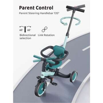 newyoo TR008 Toddler Push Tricycle, Toddler Bike for 1-3 Years Olds, Birthday Gift for Boys and Girls, 5 in 1 Balance Bike with Handle, Kids Trike with Safe Bar, Green