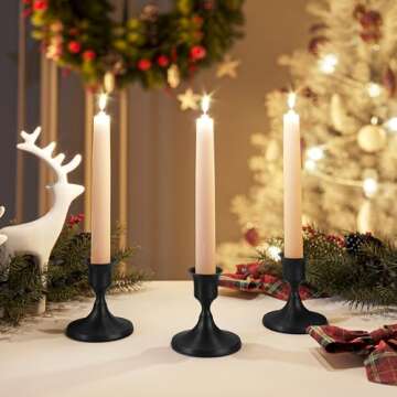 zeochyni Black Taper Candle Holders Set of 3, Vintage Metal Candlestick Holders for Dinner Room Table Centerpiece or Mantel Wedding Party Decor