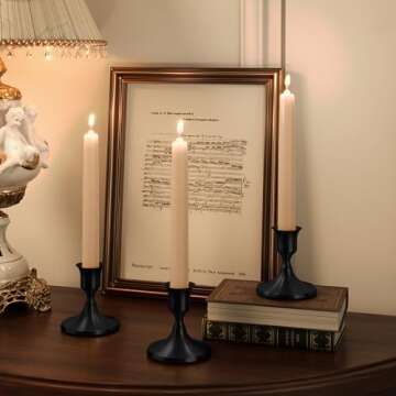 zeochyni Black Taper Candle Holders Set of 3, Vintage Metal Candlestick Holders for Dinner Room Table Centerpiece or Mantel Wedding Party Decor