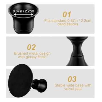 zeochyni Black Taper Candle Holders Set of 3, Vintage Metal Candlestick Holders for Dinner Room Table Centerpiece or Mantel Wedding Party Decor