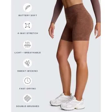 Aoxjox Metamorph Workout Biker Shorts for Women Tummy Control High Waisted Athletic Gym Running Deep V Yoga Short 6" (Cloud Brown, Medium)