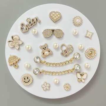 Arrebolli Gold Queen Bling Shoe Charms for Women Clog Sandals, Glitter Rhinestones, Girly Shoe Chain...