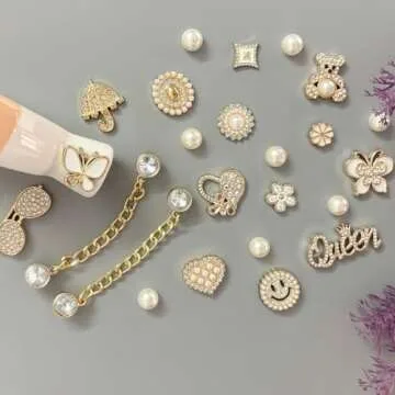 Arrebolli Gold Queen Bling Shoe Charms for Women Clog Sandals, Glitter Rhinestones, Girly Shoe Chains, DIY Resin Butterfly Flower Pearl Shoe Decoration Charms for Girls, Party Favor