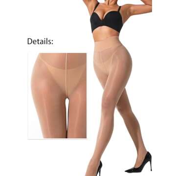 VEBZIN 1 Pair Women's Sheer Tights and 1 Pair Sparkly Fishnet Leggings Match Sets Nude Sparkle High Waist Fishnets Sheer Tights