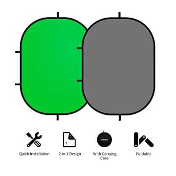 Selens Small Collapsible Backdrop Double-Sided Grey Green Screen 2-in-1 Pop Up Background with Carry...