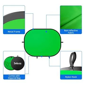Selens Small Collapsible Backdrop Double-Sided Grey Green Screen 2-in-1 Pop Up Background with Carrying Bag for YouTube Streaming, Product Photography and Zoom Virtual Video, 39x59inches /1m×1.5m