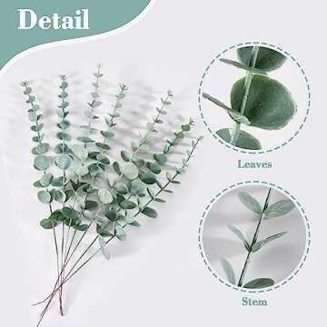 Sukh 24pcs Artificial Eucalyptus Stems - Faux Eucalyptus Branches Decor Fake Eucalyptus Plant hojas de eucalipto artificiales para decoracion Eucalyptus Bouquet Sprigs Leaves Flowers Greenery Wedding