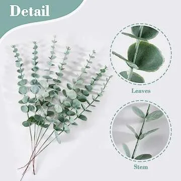 Sukh 24pcs Artificial Eucalyptus Stems - Faux Eucalyptus Branches Decor Fake Eucalyptus Plant hojas de eucalipto artificiales para decoracion Eucalyptus Bouquet Sprigs Leaves Flowers Greenery Wedding