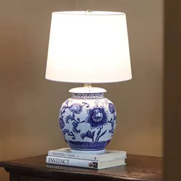 Décor Therapy Blue and White Ceramic Table Lamp – Stylish Lighting