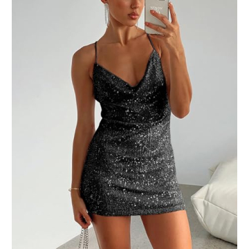Sparkling Plefoyu Women's Sequin Mini Dress for Parties