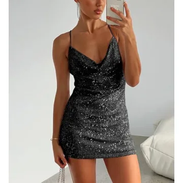 Sparkling Plefoyu Women's Sequin Mini Dress for Parties