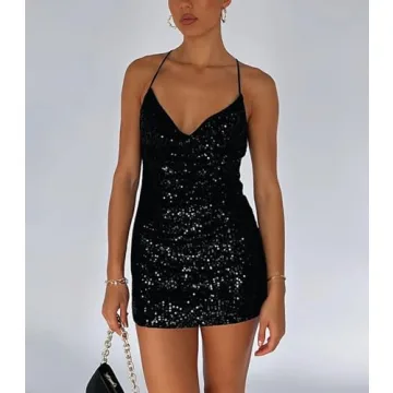 Sparkling Plefoyu Women's Sequin Mini Dress for Parties