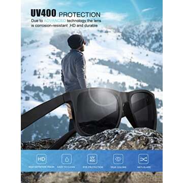 KALIYADI Sunglasses Men Polarized Sun glasses for Mens Womens Classic Matte Black Frame UV Protectio...