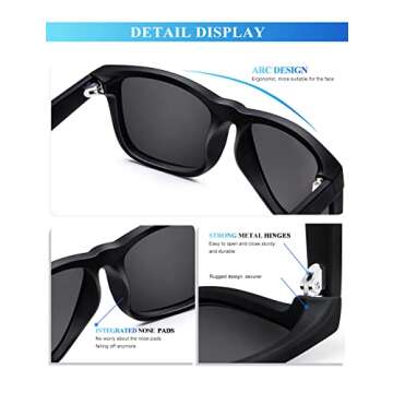 KALIYADI Sunglasses Men Polarized Sun glasses for Mens Womens Classic Matte Black Frame UV Protection 3pack(Grey/Grey/Grey)