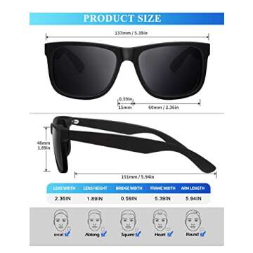 KALIYADI Sunglasses Men Polarized Sun glasses for Mens Womens Classic Matte Black Frame UV Protection 3pack(Grey/Grey/Grey)