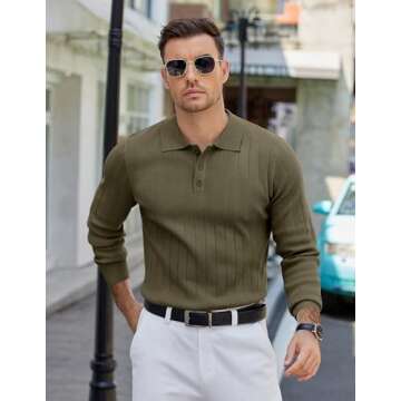 COOFANDY Mens Knit Polo Sweater Long Sleeve Polos Lightweight Casual Dress Pullover Sweaters