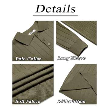 COOFANDY Mens Knit Polo Sweater Long Sleeve Polos Lightweight Casual Dress Pullover Sweaters