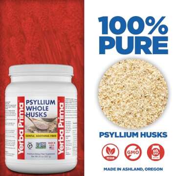 Yerba Prima Psyllium Whole Husks Fiber Supplement - Colon Cleanse - Gut Health - Vegan Non-GMO Glute...