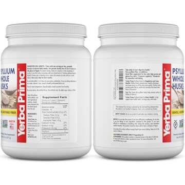 Yerba Prima Psyllium Whole Husks Fiber Supplement - Colon Cleanse - Gut Health - Vegan Non-GMO Gluten Free - 20oz