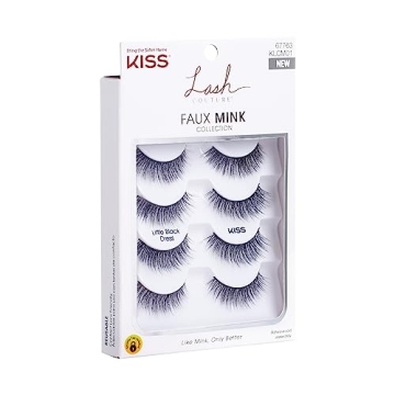 KISS Lash Couture Faux Mink False Eyelashes Multipack, Knot-Free Lash Band, Reusable, Contact Lens Friendly, Easy To Apply, Ultrafine, Tapered, Synthetic Fake Lashes, Style Little Black Dress, 4 Pairs