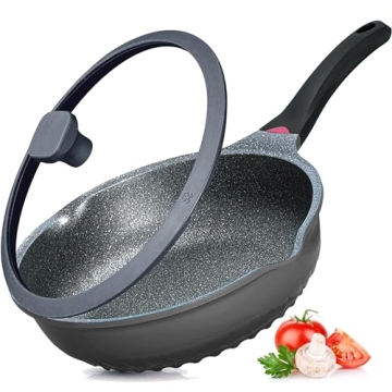 Vinchef Nonstick Skillet with Lid, 11In/5Qt Aluminum Deep Frying/Saute Pan with Lid and Heat Indicat...