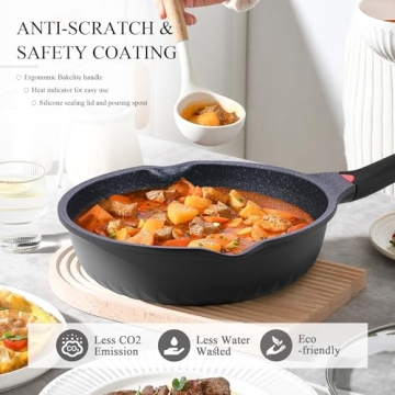 Vinchef Nonstick Skillet with Lid 11In Deep Frying Pan