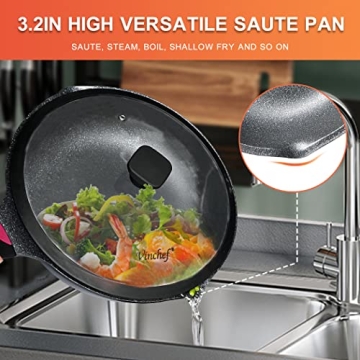 Vinchef Nonstick Skillet with Lid 11In Deep Frying Pan