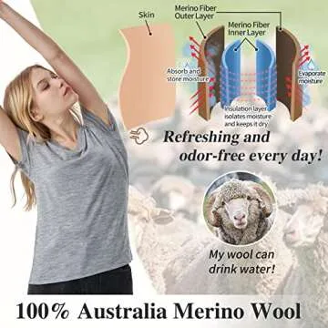 Merino Protect Wool V Neck T-Shirt for Women - Odor Resistant