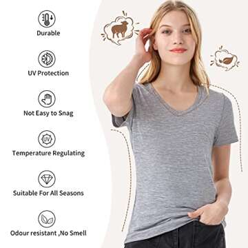 Merino Protect Wool V Neck T-Shirt for Women - Odor Resistant