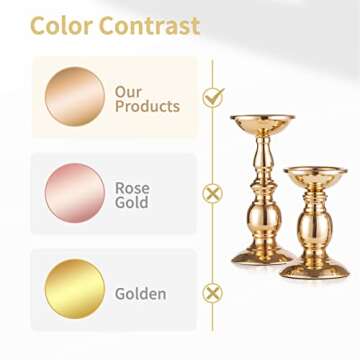2 Pcs Gold Pillar Candle Holders, Gold Candlestick Most Ideal for 3" Pillar Candles, Gifts for Wedding, Party, Home, Spa, Reiki, Votive Candle (S + L)