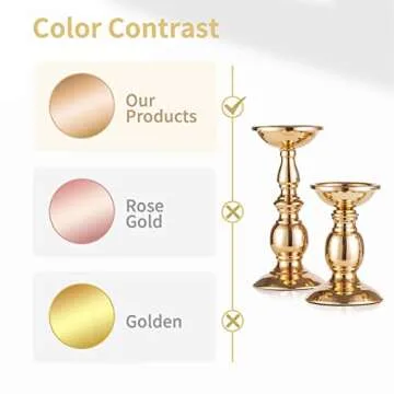 2 Pcs Gold Pillar Candle Holders, Gold Candlestick Most Ideal for 3" Pillar Candles, Gifts for Wedding, Party, Home, Spa, Reiki, Votive Candle (S + L)
