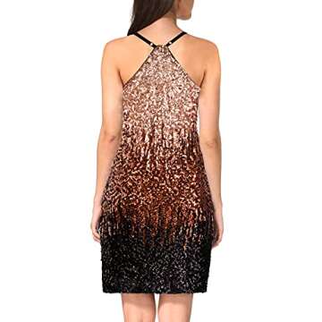 MANER Women's Glitter Sequin Dress Adjustable Spaghetti Strap Sparkle Party Dresses (Light Brown/Coffee/Black, X-Large)