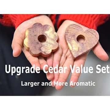 Wahdawn Aromatic Red Cedar Blocks for Clothes Storage, Fresh Scent Cedar Rings and Big Hearts for Closets and Drawers, Natural Car Air Freshener Shoes Odor Remover [40]